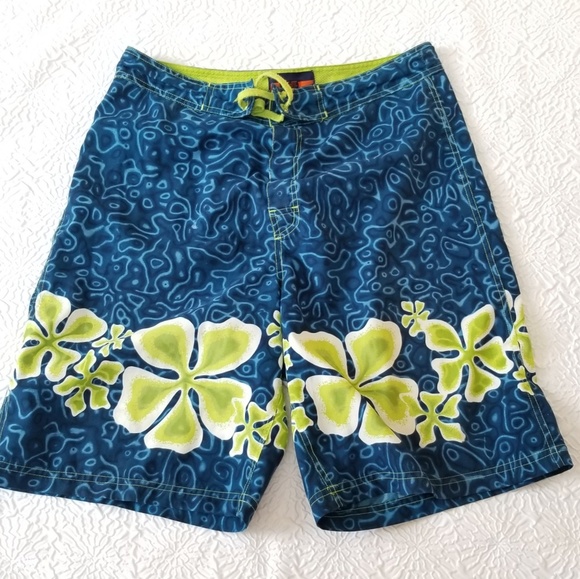 Genetx Men's Watercolor/Floral Swim trunks - Picture 2 of 6
